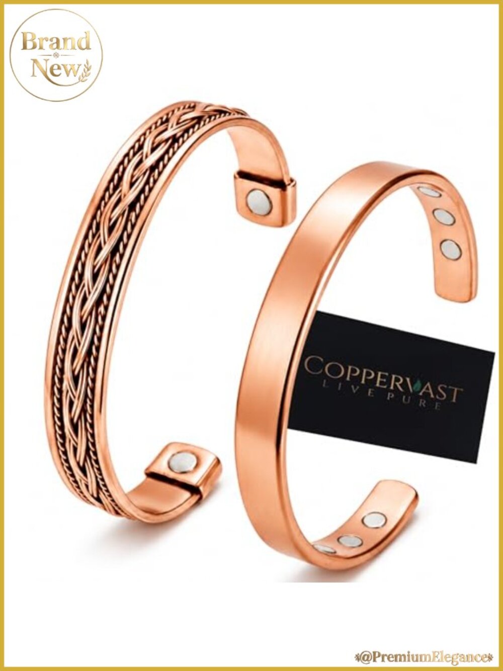Set of 2 Pure Copper Cuff Bracelets Adjustable Unisex